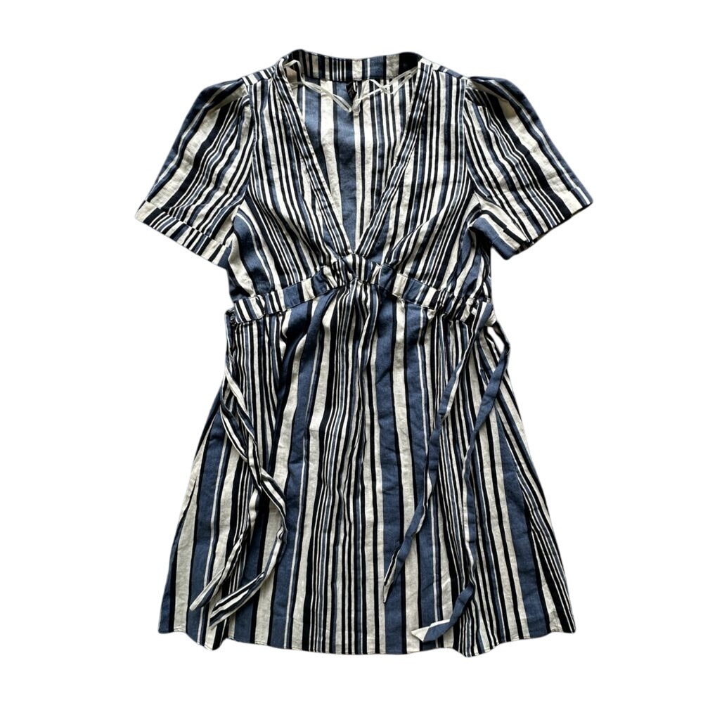 ZARA Trafaluc Blue Striped V-Neck Dress Size M